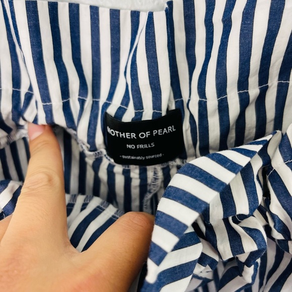 Mother Of Pearl No Frills Blue Striped Tall High Waisted WidE Leg Ruffle Pants - Picture 4 of 8